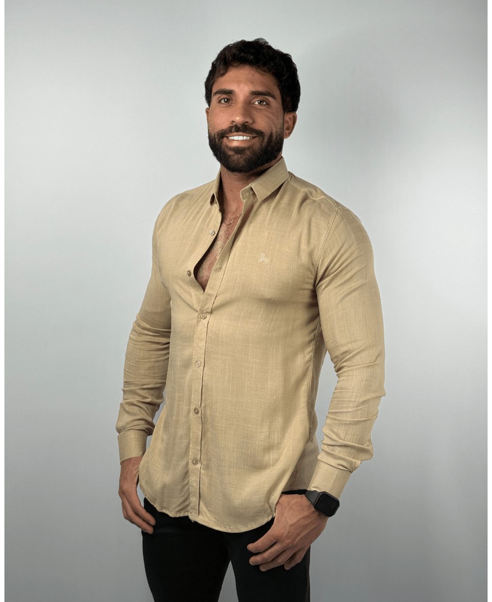 Camisa Dubai Gola Tradicional Bege Masculino - Per Pochi