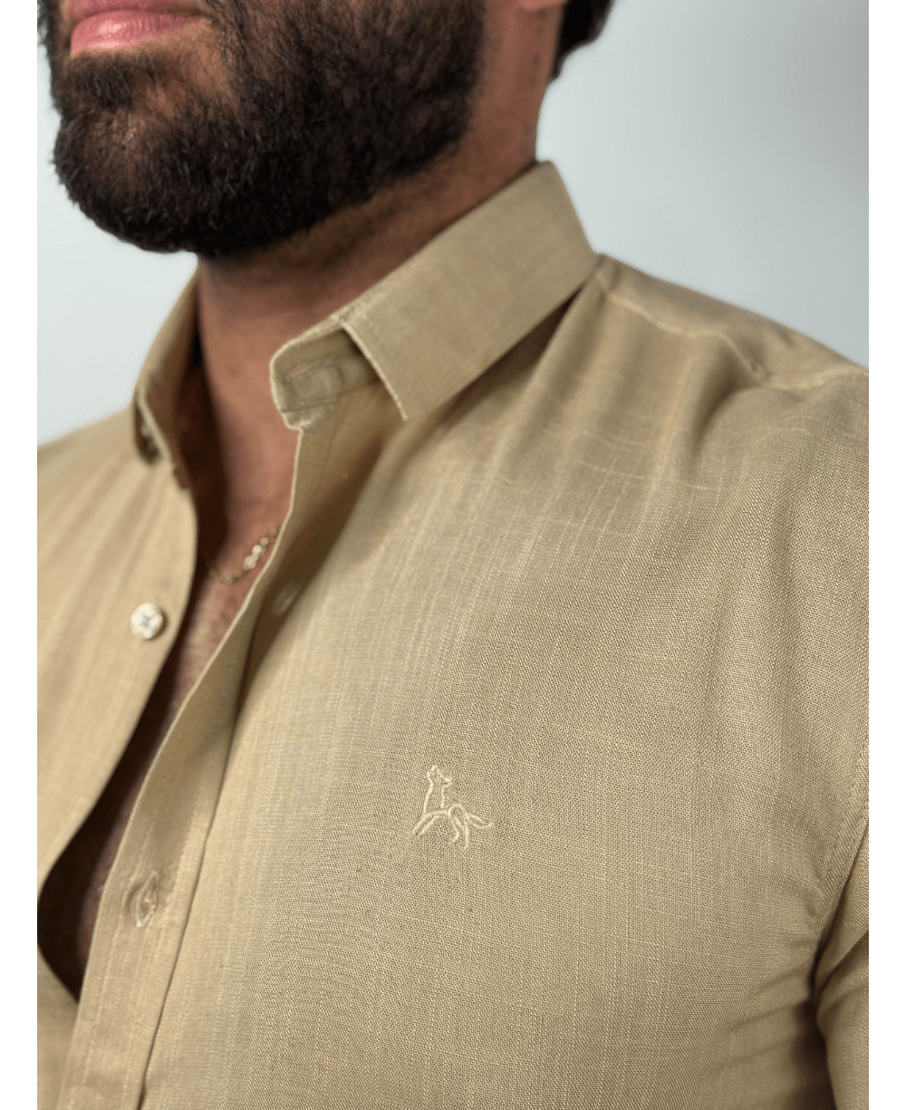 Camisa Dubai Gola Tradicional Bege Masculino - Per Pochi