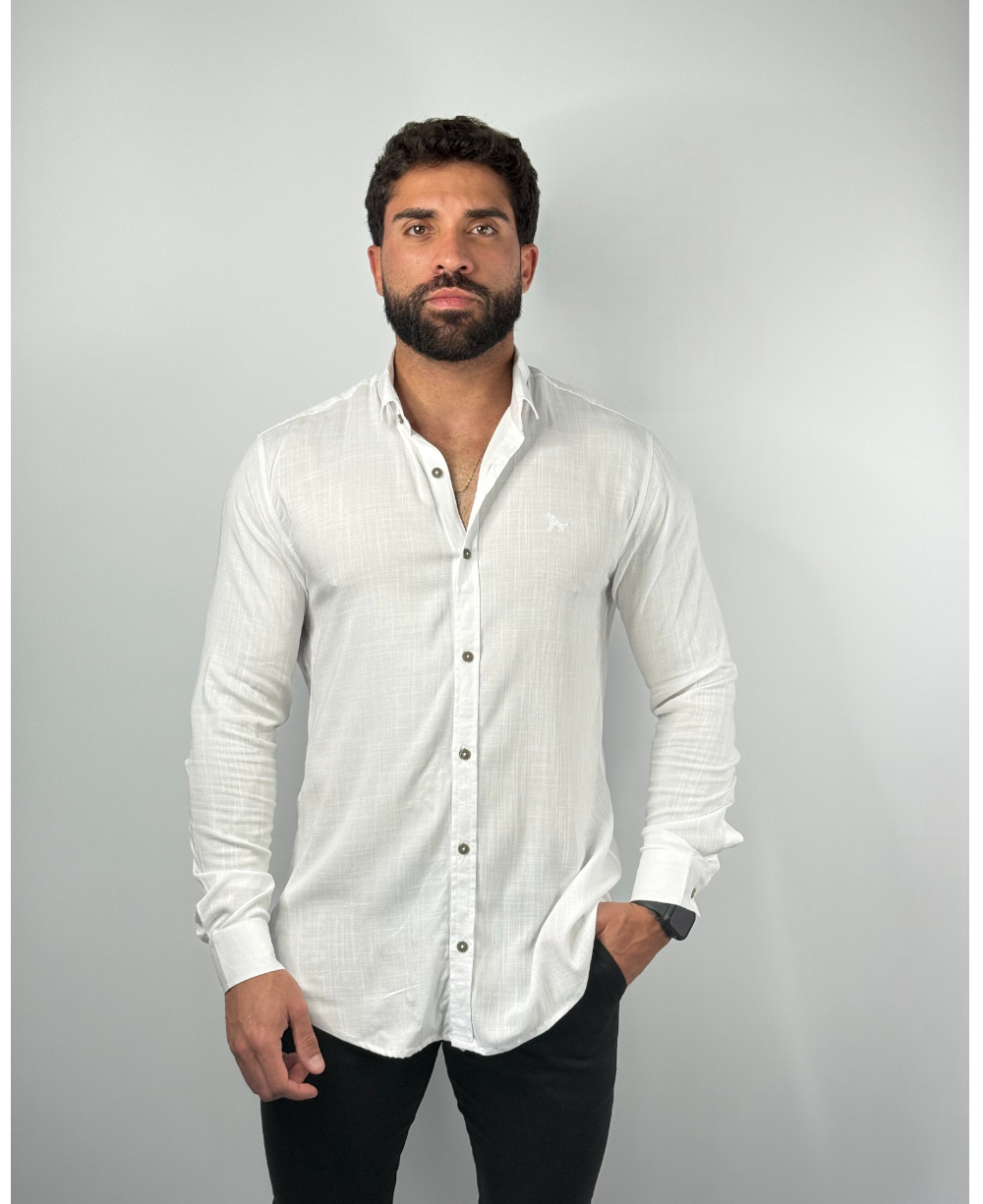Camisa Dubai Gola Tradicional Branca Masculino - Per Pochi