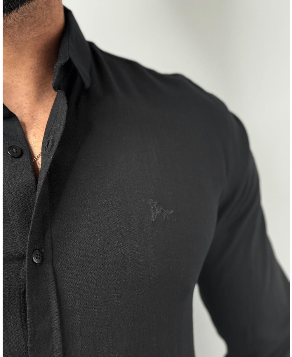 Camisa Manga Longa Preto Masculino Viscolinho - Per Pochi