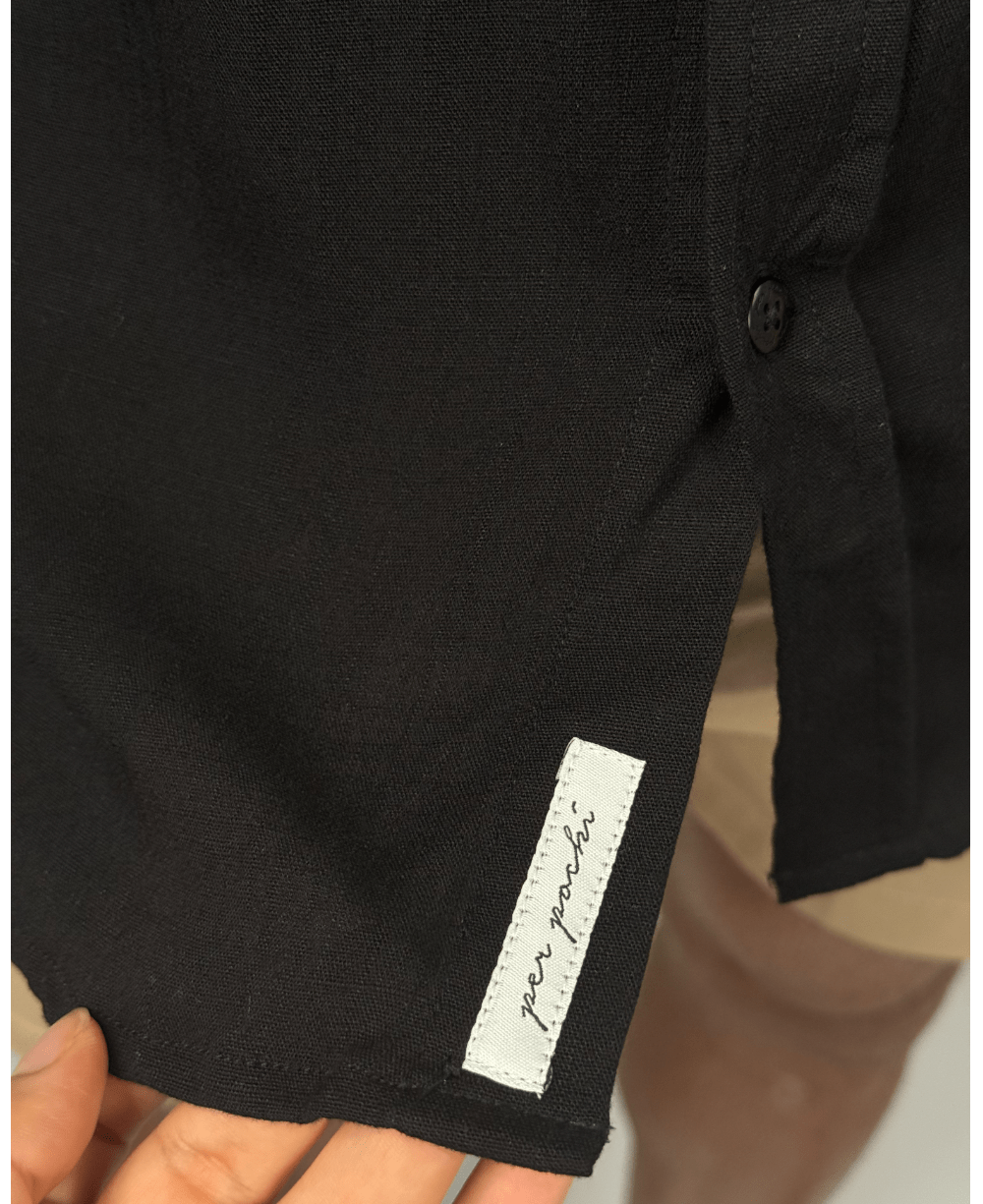 Camisa Social Dubai Gola Tradicional Preto Masculino - Per Pochi