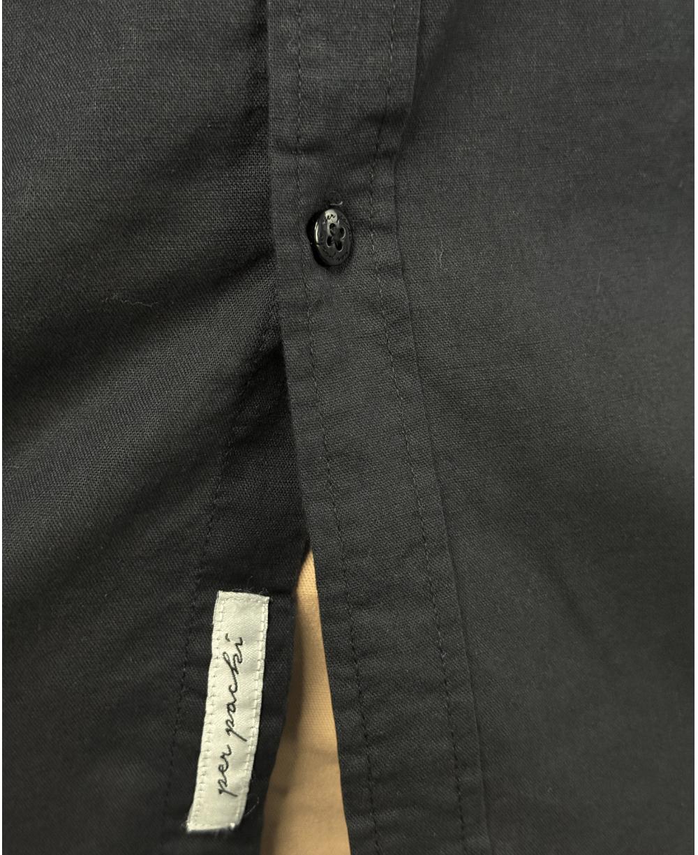 Camisa Manga Longa Preto Masculino Linho - Per Pochi