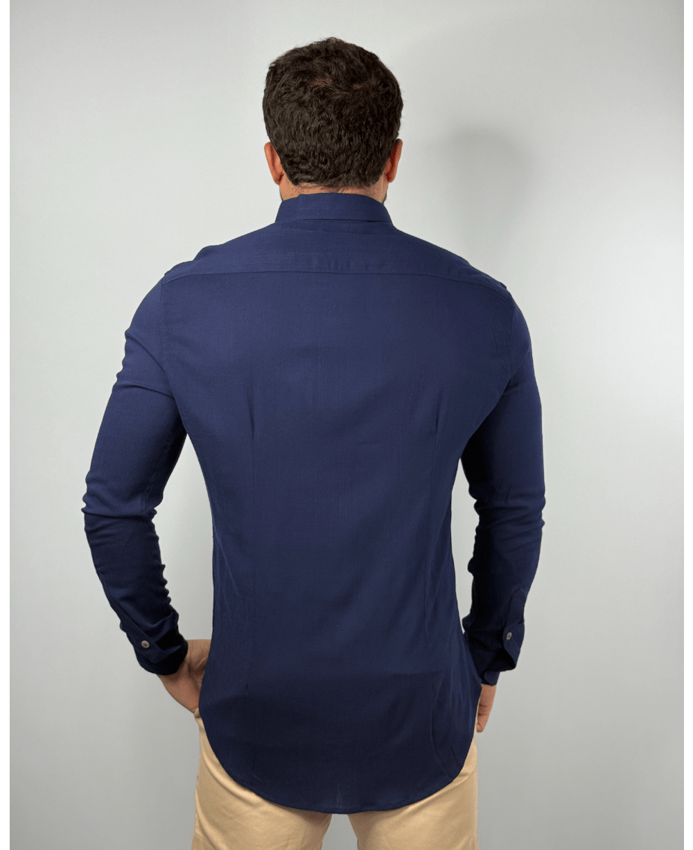 Camisa Manga Longa Azul Marinho Masculino Viscolinho - Per Pochi
