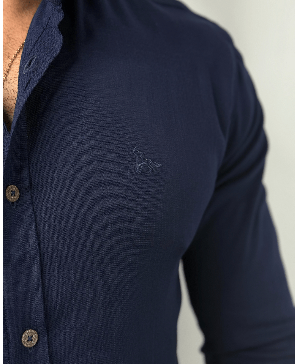 Camisa Manga Longa Azul Marinho Masculino Viscolinho - Per Pochi