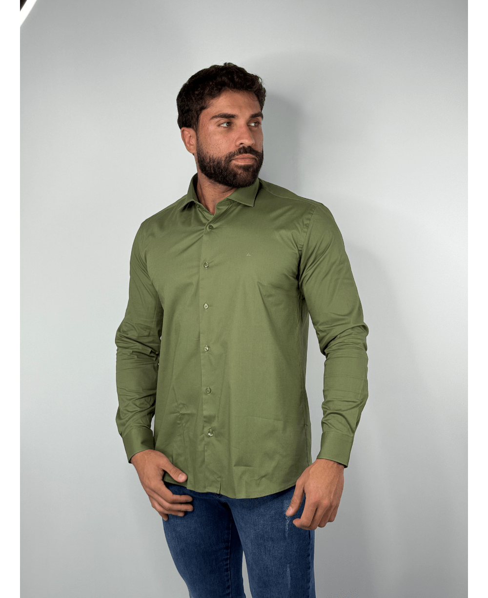 Camisa Social Verde Folha Manga Longa Stretch - Aramis