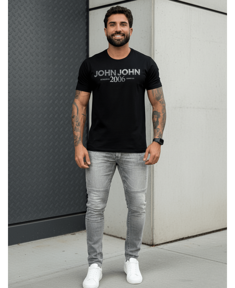 Camiseta Regular Preto Fit Double Stripes BK - John John
