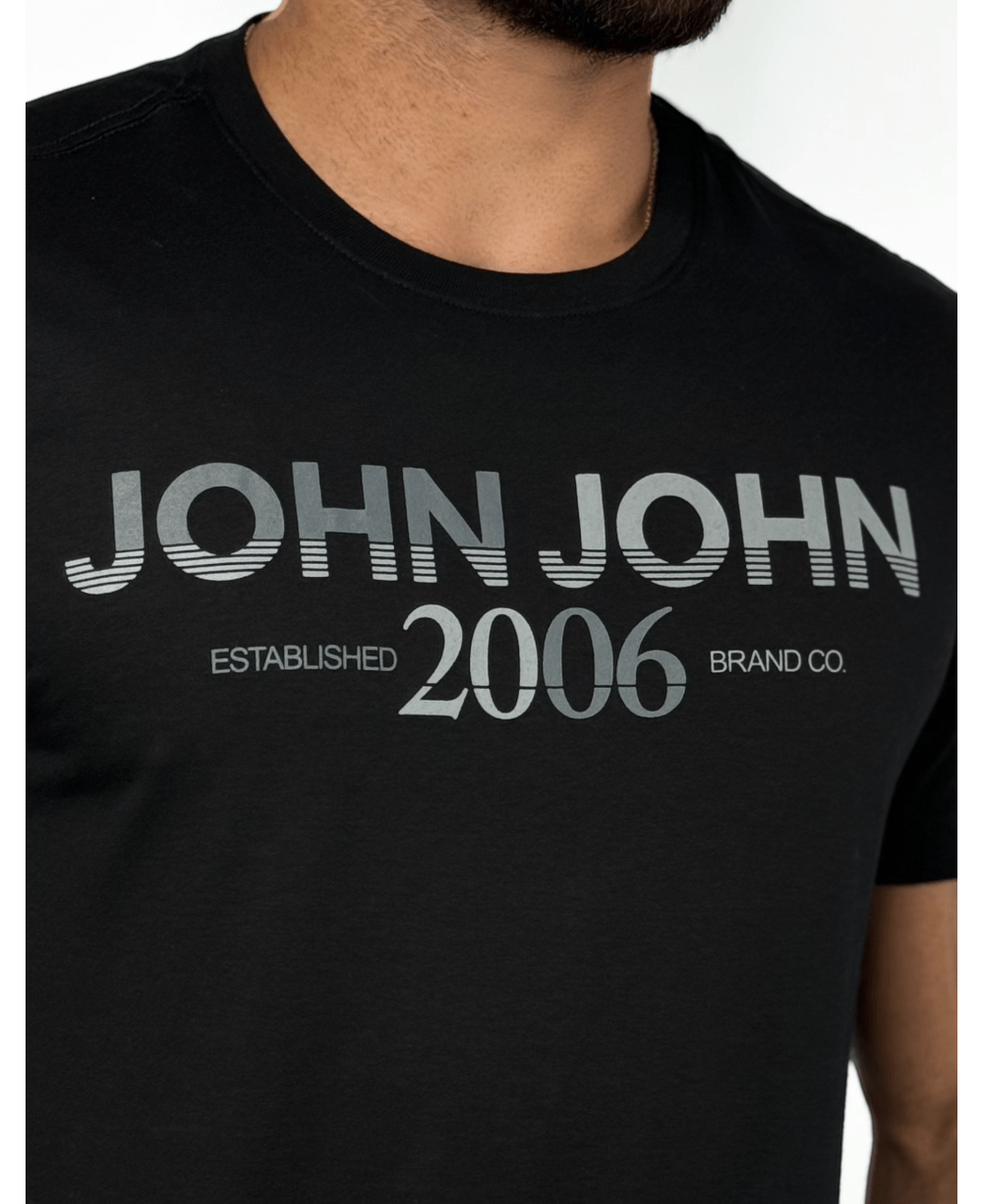 Camiseta Regular Preto Fit Double Stripes BK - John John