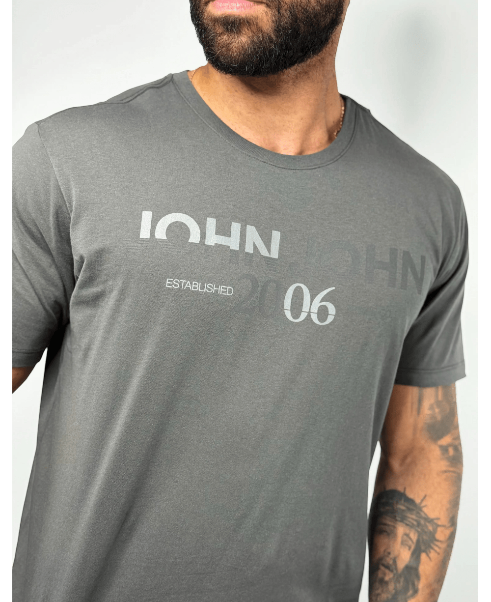 Camiseta Rg Fit Double Stripes cinza Medio Masculino - John