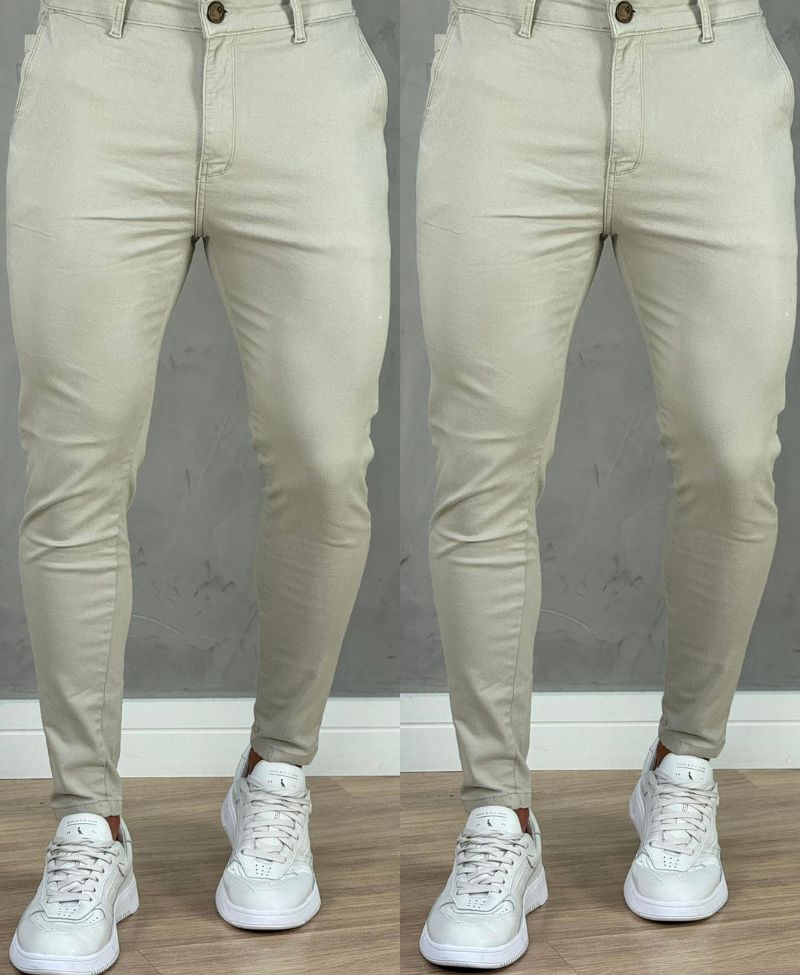 Kit 2 Calças Alfaiataria Sarja Areia Masculino Super Skinny - Codi Jeans