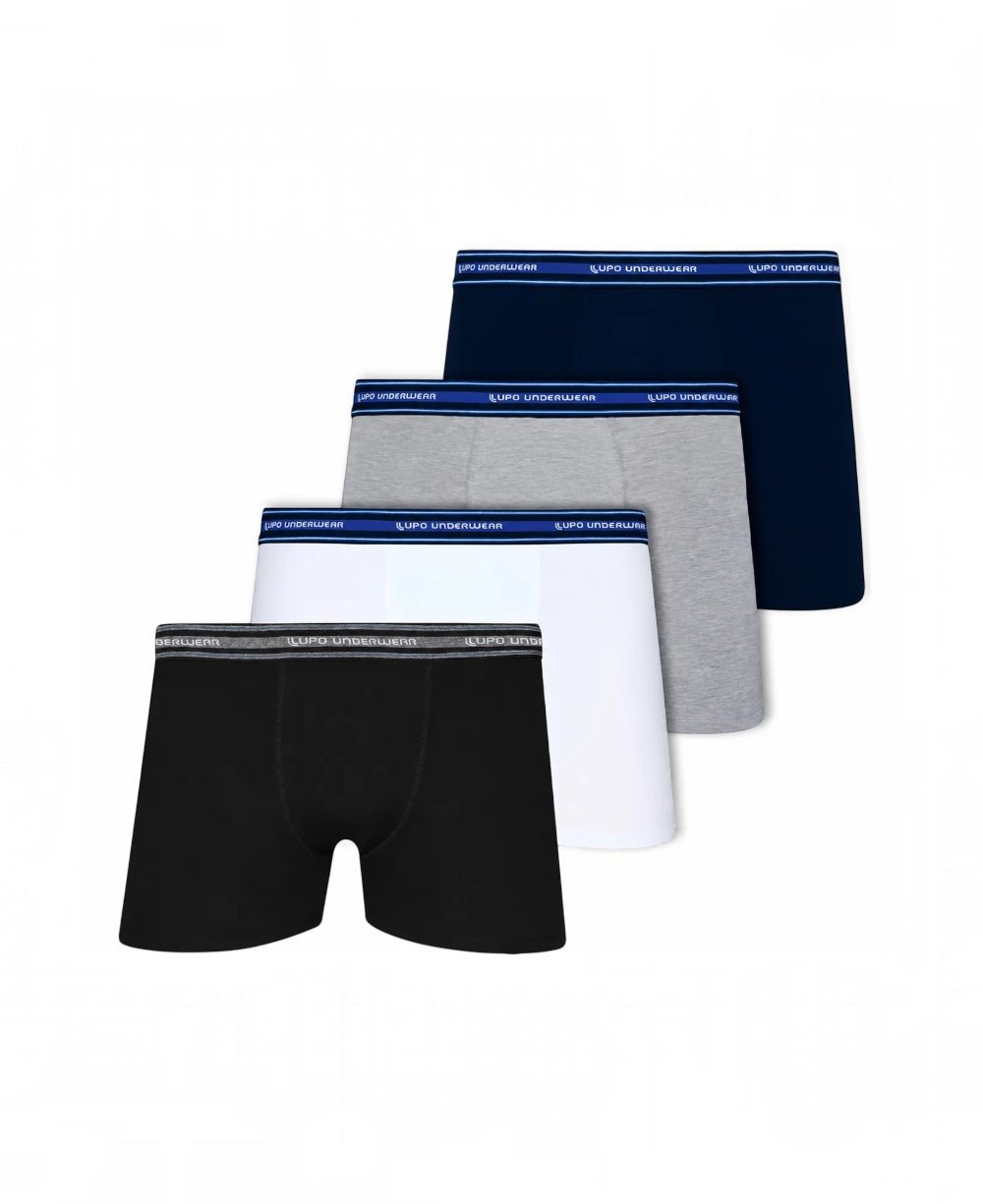 Kit 4 Cuecas Boxer Masculina Azul Marinho, Branca, Chumbo e Preta de Algodão com Elastano - Lupo