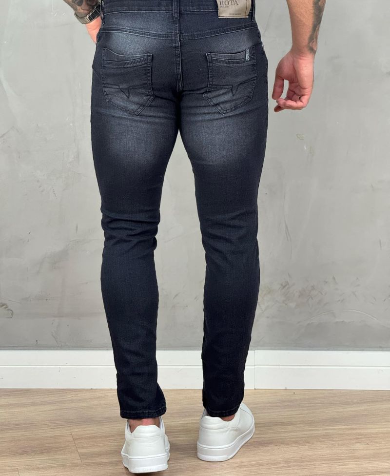 Kit 2 Calças Jeans Preta e Preta Mescla Masculino Skinny - Rota 77
