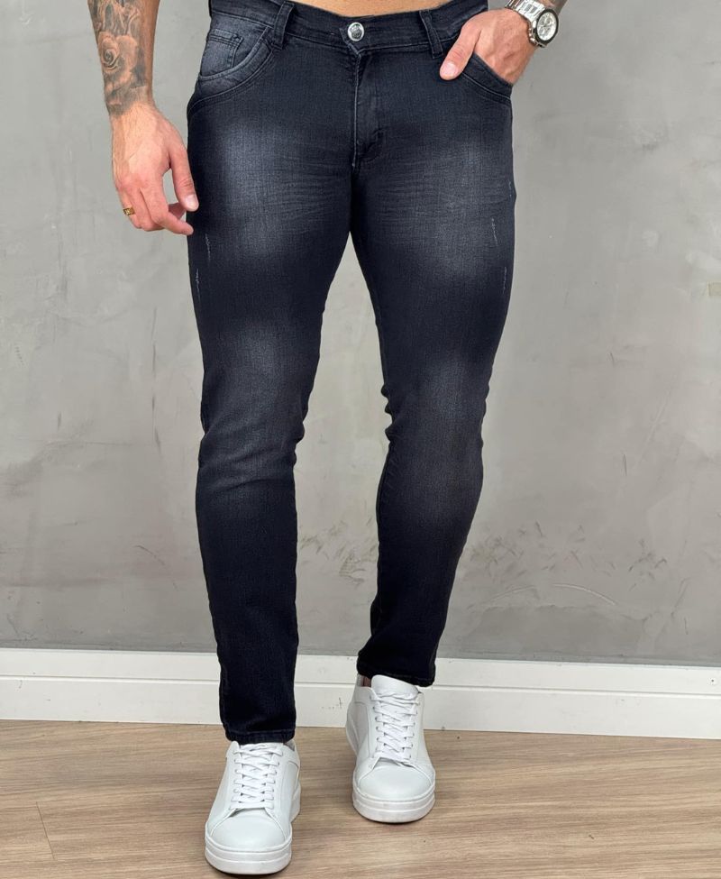 Kit 2 Calças Jeans Preta e Preta Mescla Masculino Skinny - Rota 77