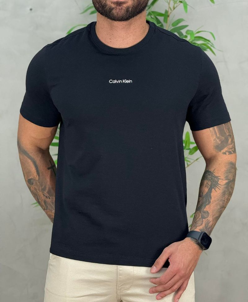 Kit 2 Camiseta Preta e Azul Marinho Masculino Flamê - Calvin Klein