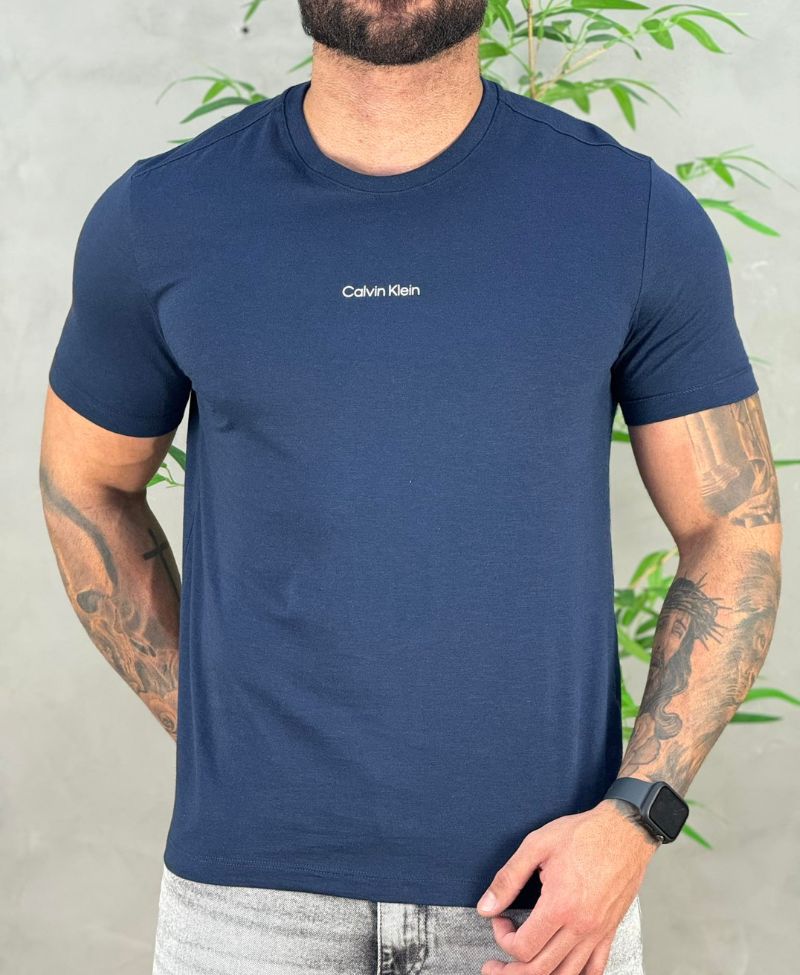 Kit 2 Camiseta Preta e Azul Marinho Masculino Flamê - Calvin Klein