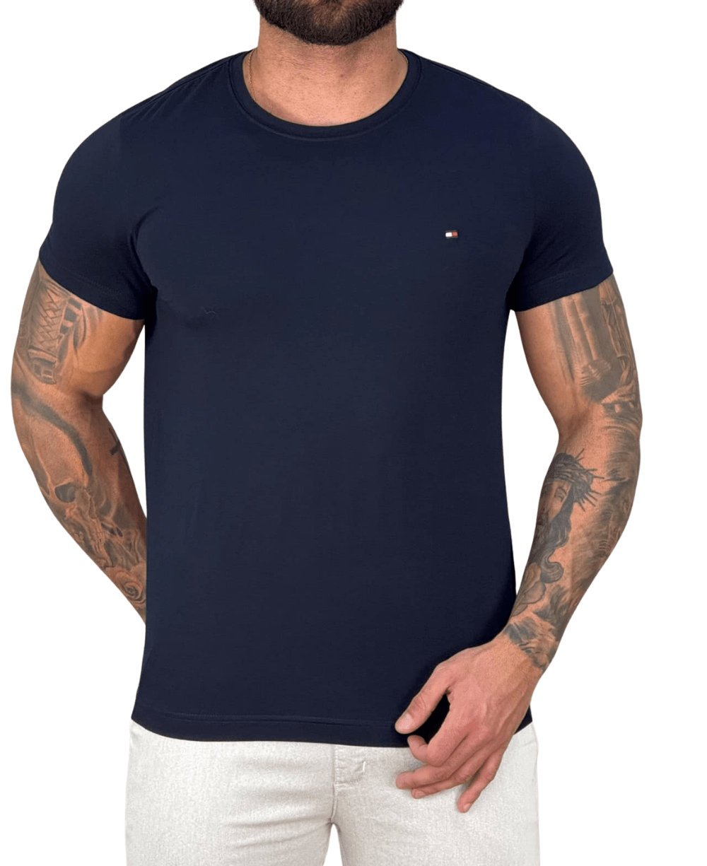 Camiseta Azul Marinho Masculina Clássic Logo Bordado - Tommy Hilfiger