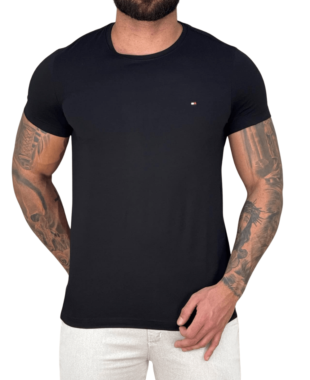 Camiseta Preta Masculina Clássic Logo Bordado - Tommy Hilfiger