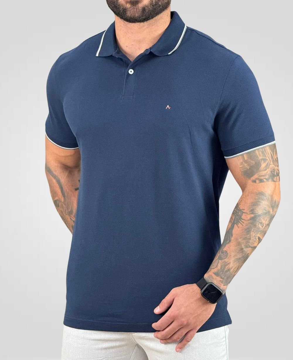 Camisa Polo Azul Marinho Masculina With Trims - Aramis