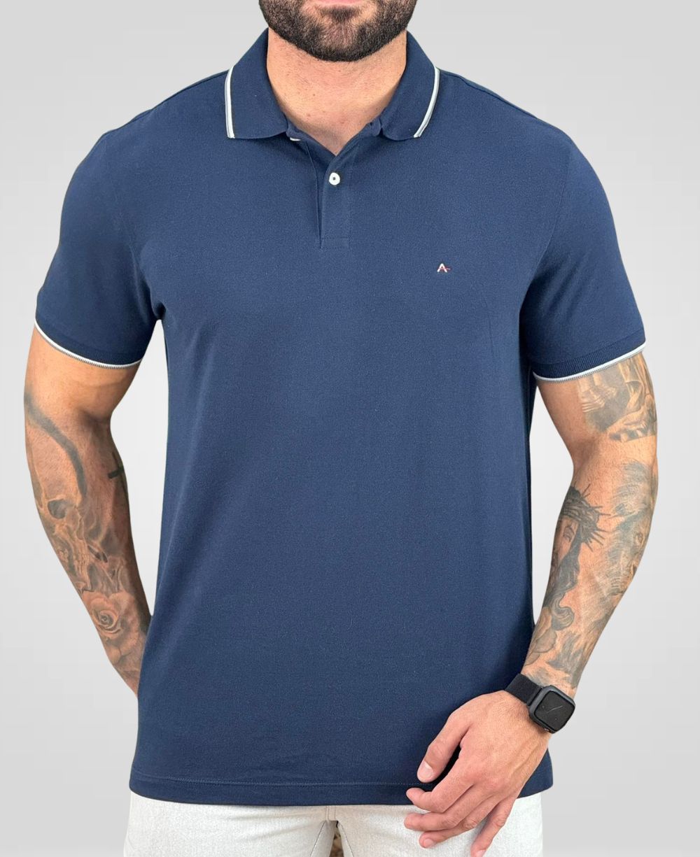 Camisa Polo Azul Marinho Masculina With Trims - Aramis