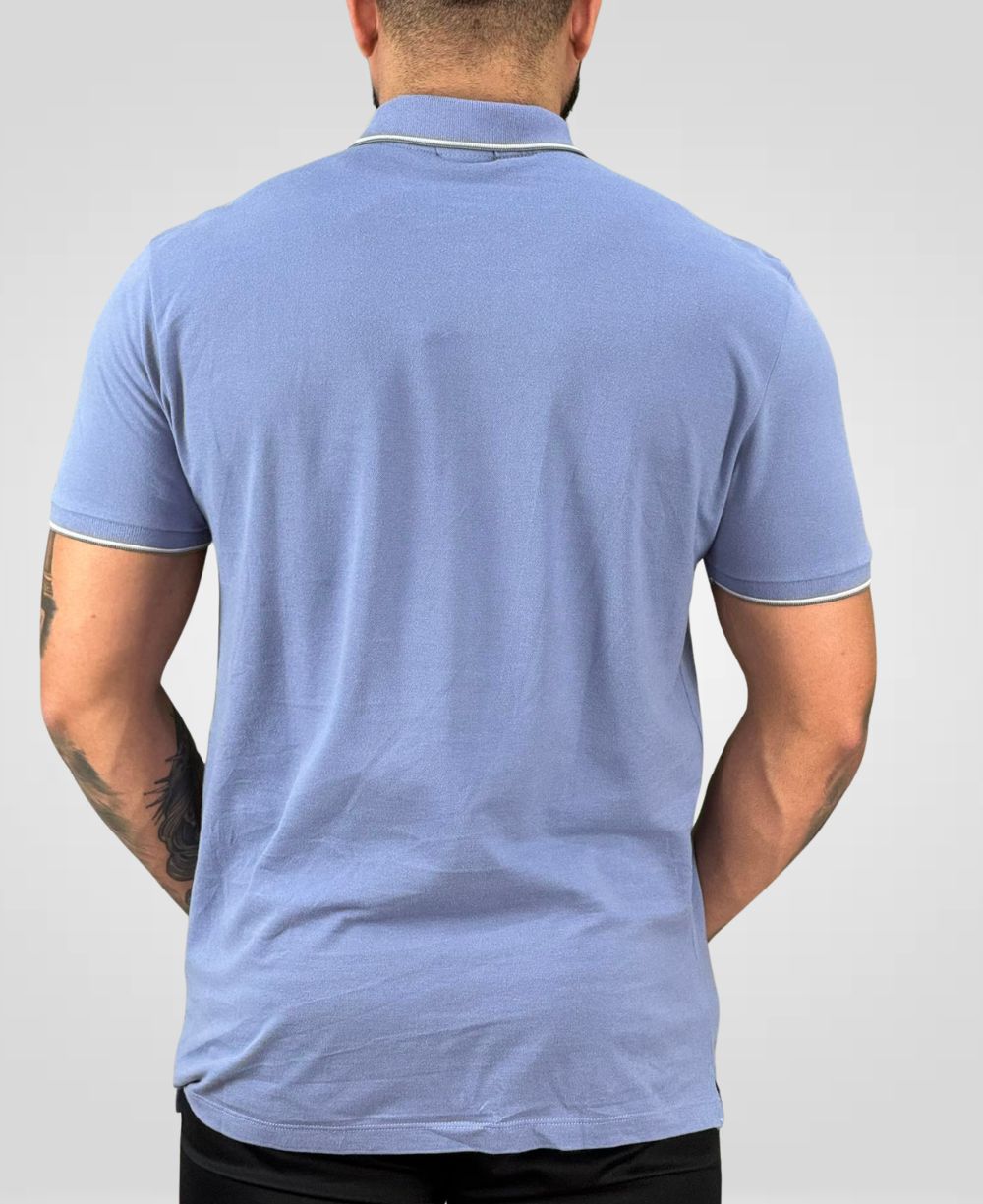 Camisa Polo Azul Índigo Masculina Gola Frisos - Aramis
