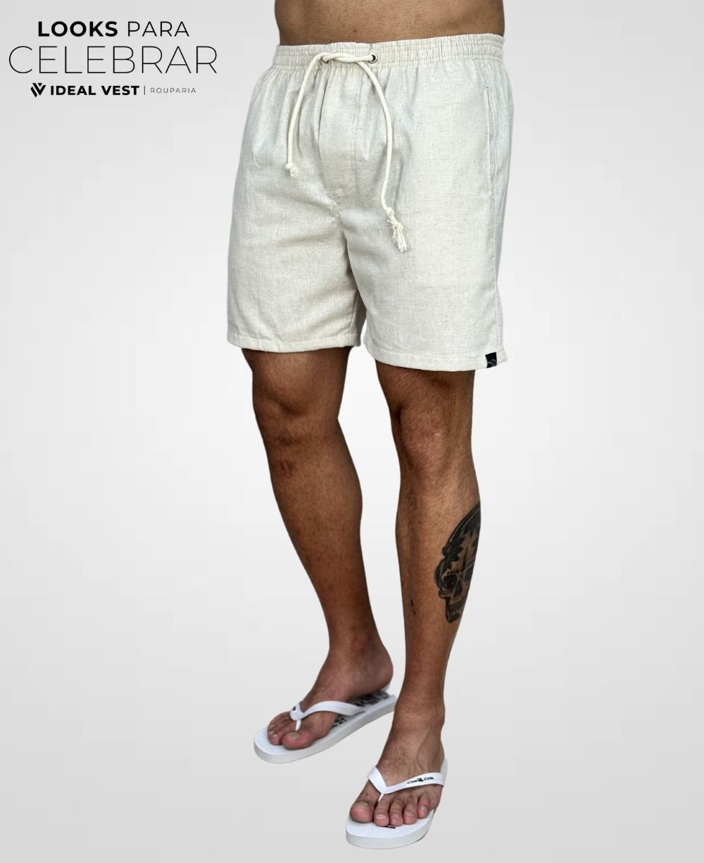 Shorts de Linho Areia Masculina Lisa - Afri.co