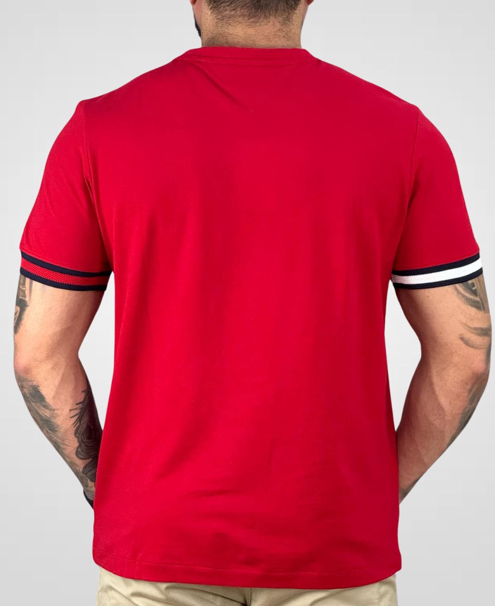 Camiseta Vermelha Piquet Detalhe Na Manga Masculina Regular Fit - Tommy Hilfiger