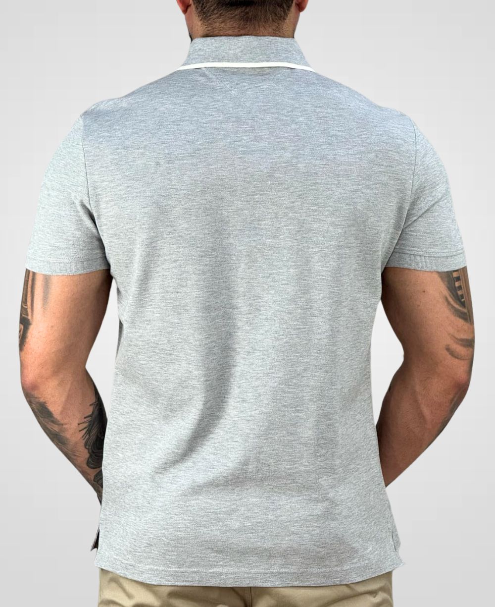Camisa Polo Cinza Claro 1985 Com Friso Slim - Tommy Hilfiger