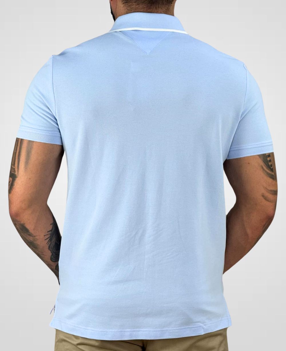 Camisa Polo Azul Céu 1985 Com Friso Slim - Tommy Hilfiger