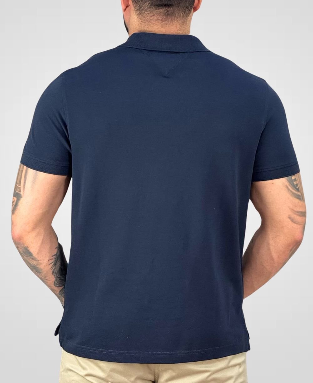 Camisa Polo Azul Marinho Masculina Mercerizada Carcela Regular - Tommy Hilfiger