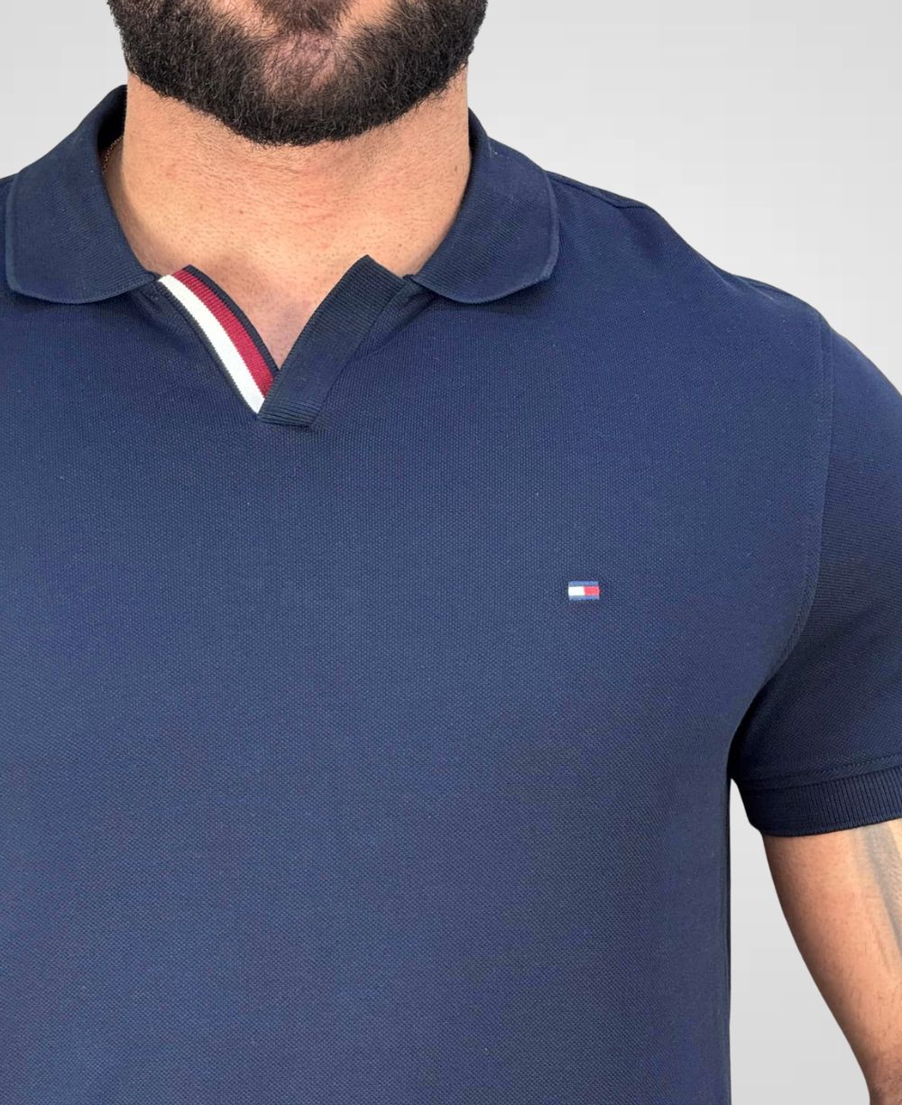 Camisa Polo Azul Marinho Masculina Mercerizada Carcela Regular - Tommy Hilfiger
