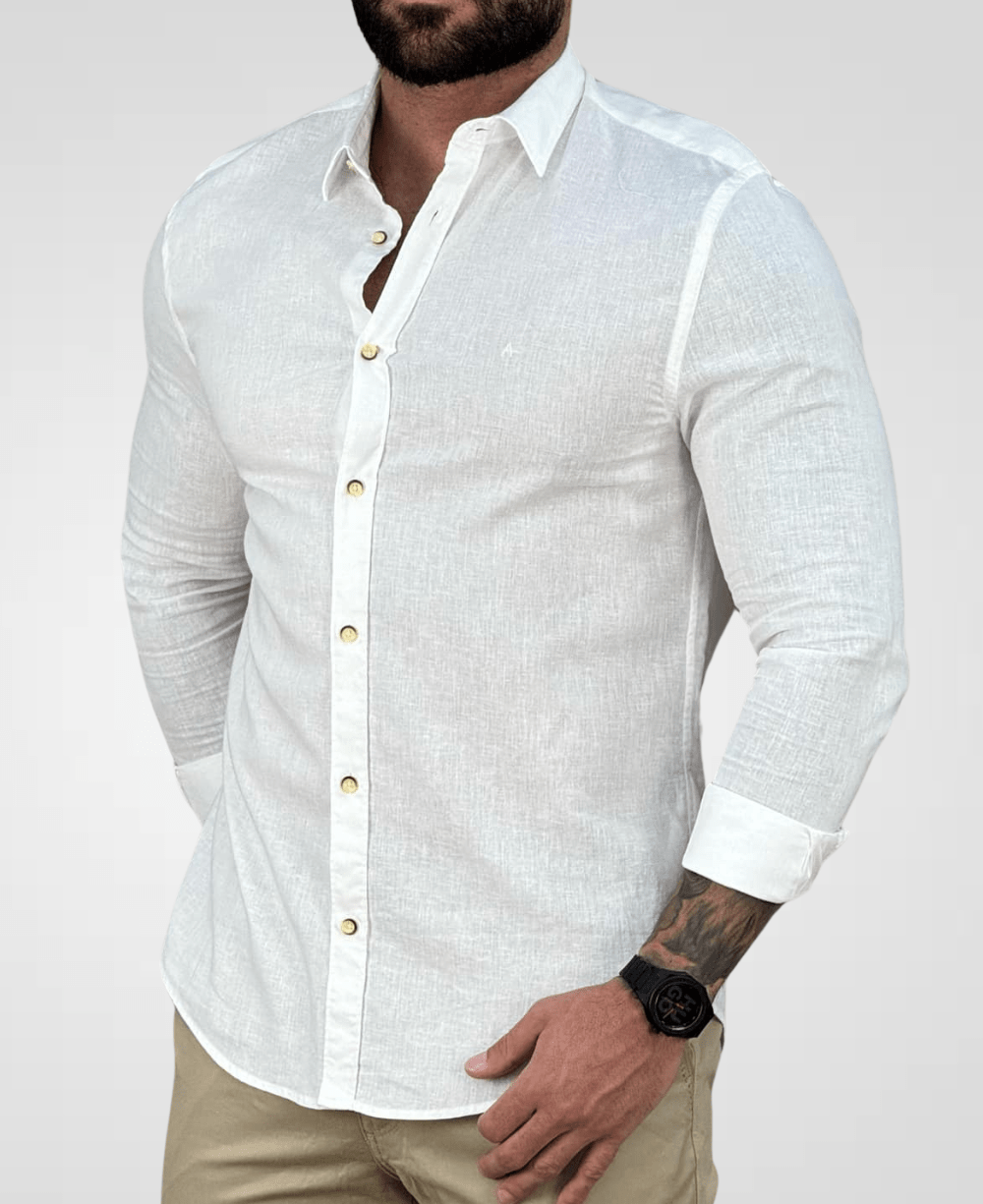 Camisa Social Areia Manga Longa Masculina Slim - Aramis