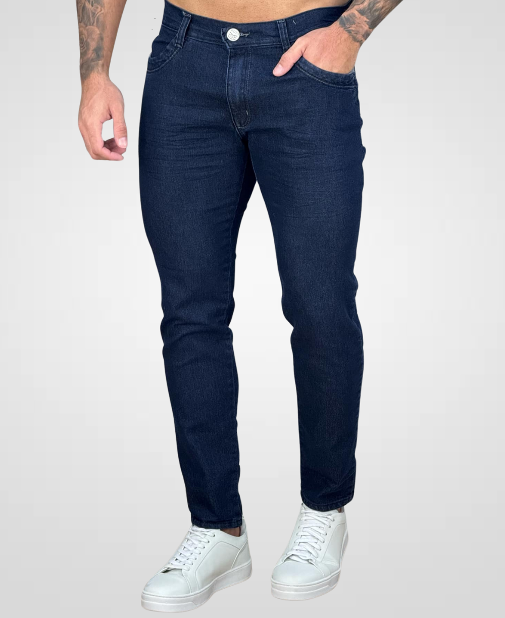 Calça Jeans Escuro Masculina Lisa Skinny - Rota 77