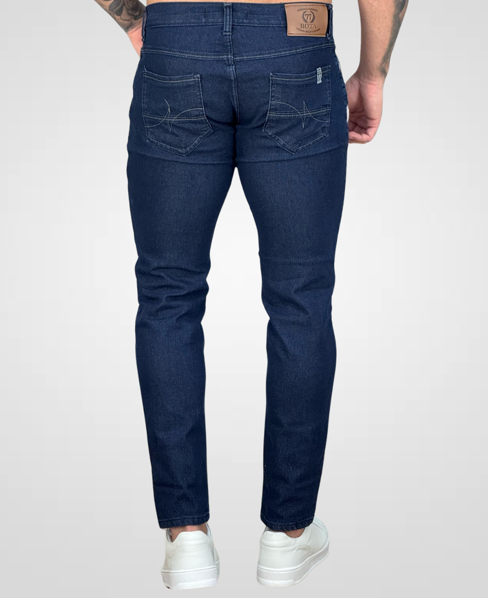 Calça Jeans Escuro Masculina Lisa Skinny - Rota 77
