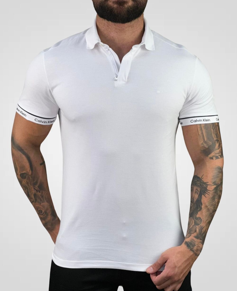 Camisa Polo Branca Masculina Logo handle - Calvin Klein