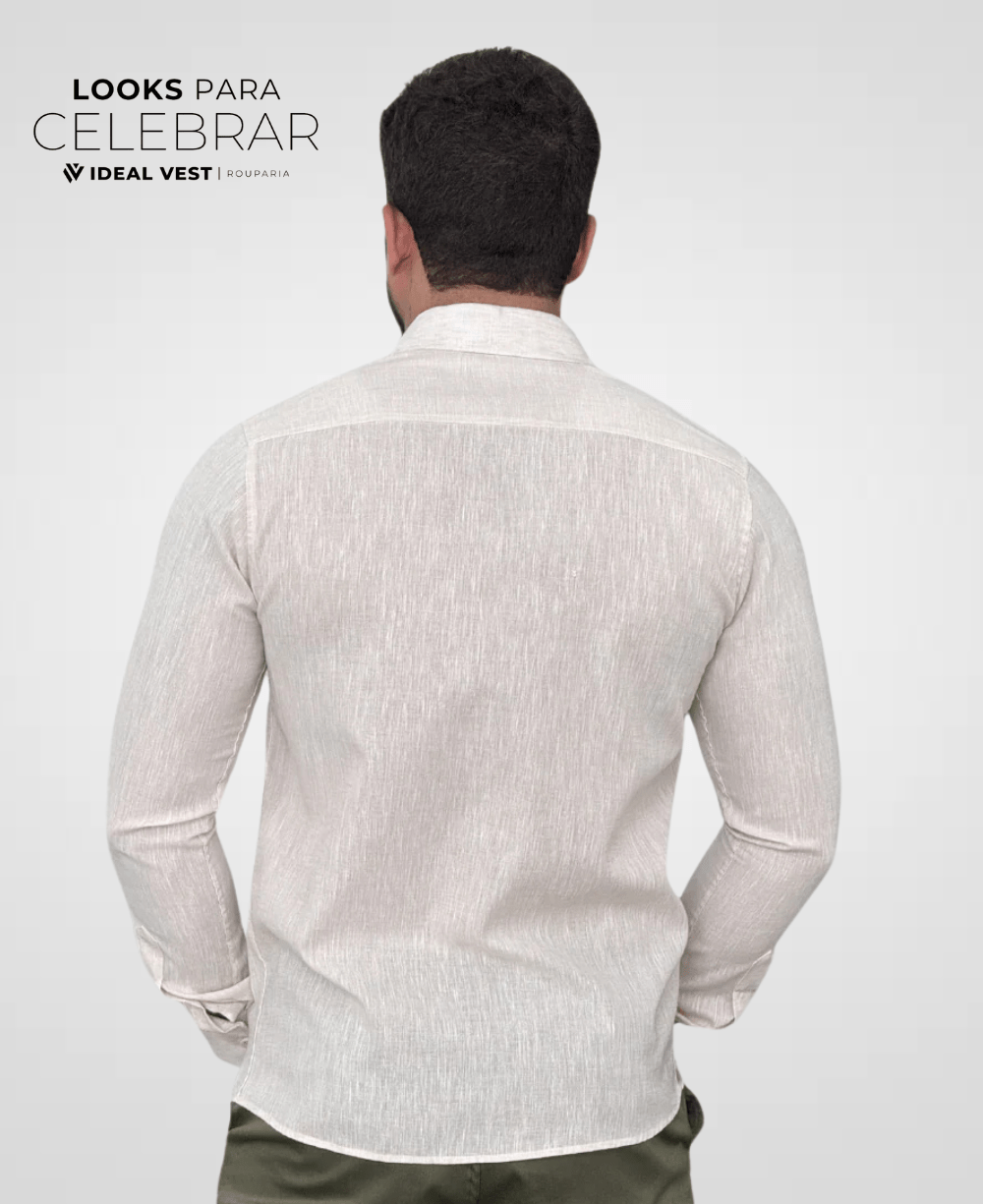 Camisa Social Areia Masculina Básica Linho - Paladho's Jeans Wear