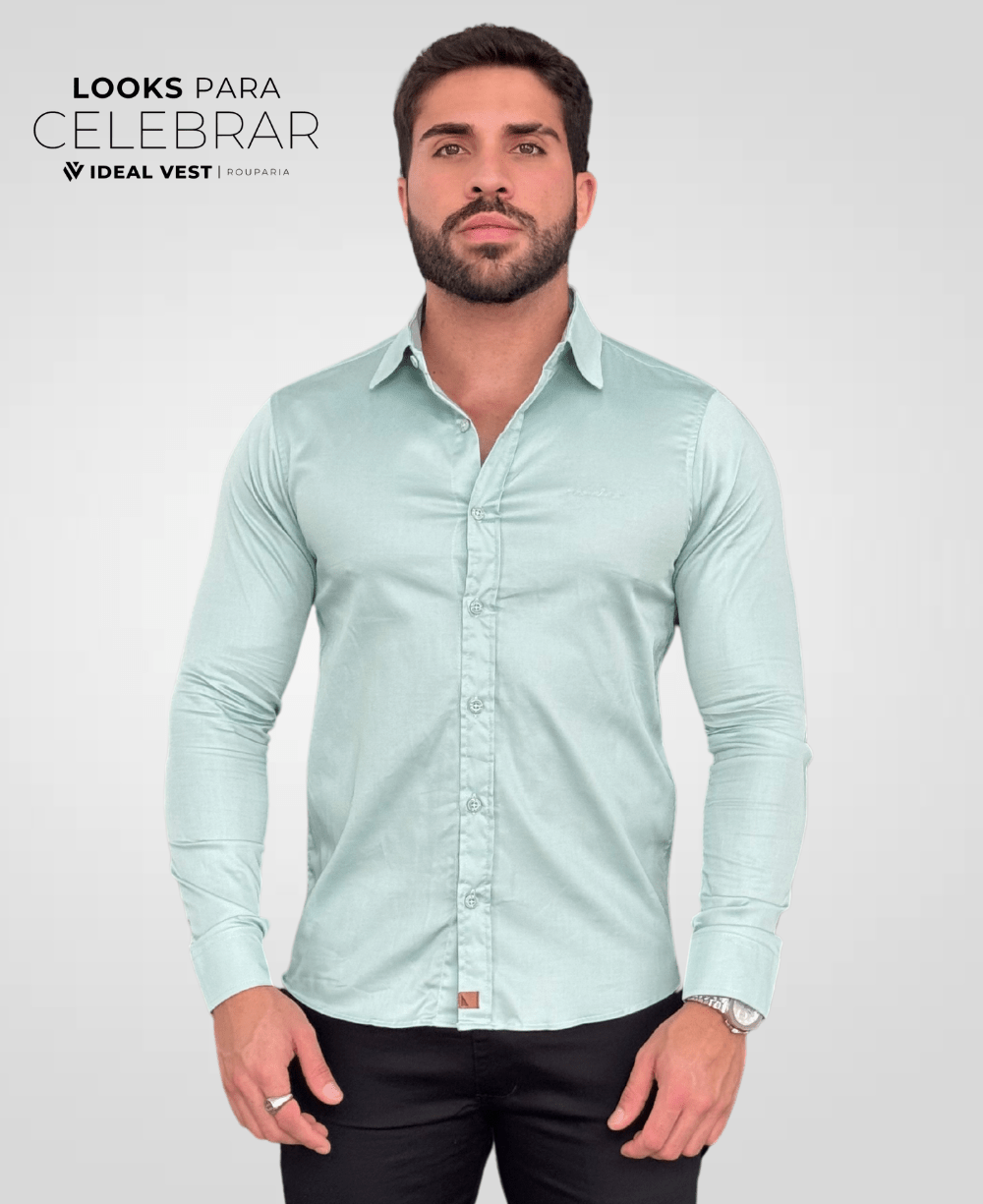 Camisa Social Verde Menta Básica Acetinada - Paladho's Jeans Wear