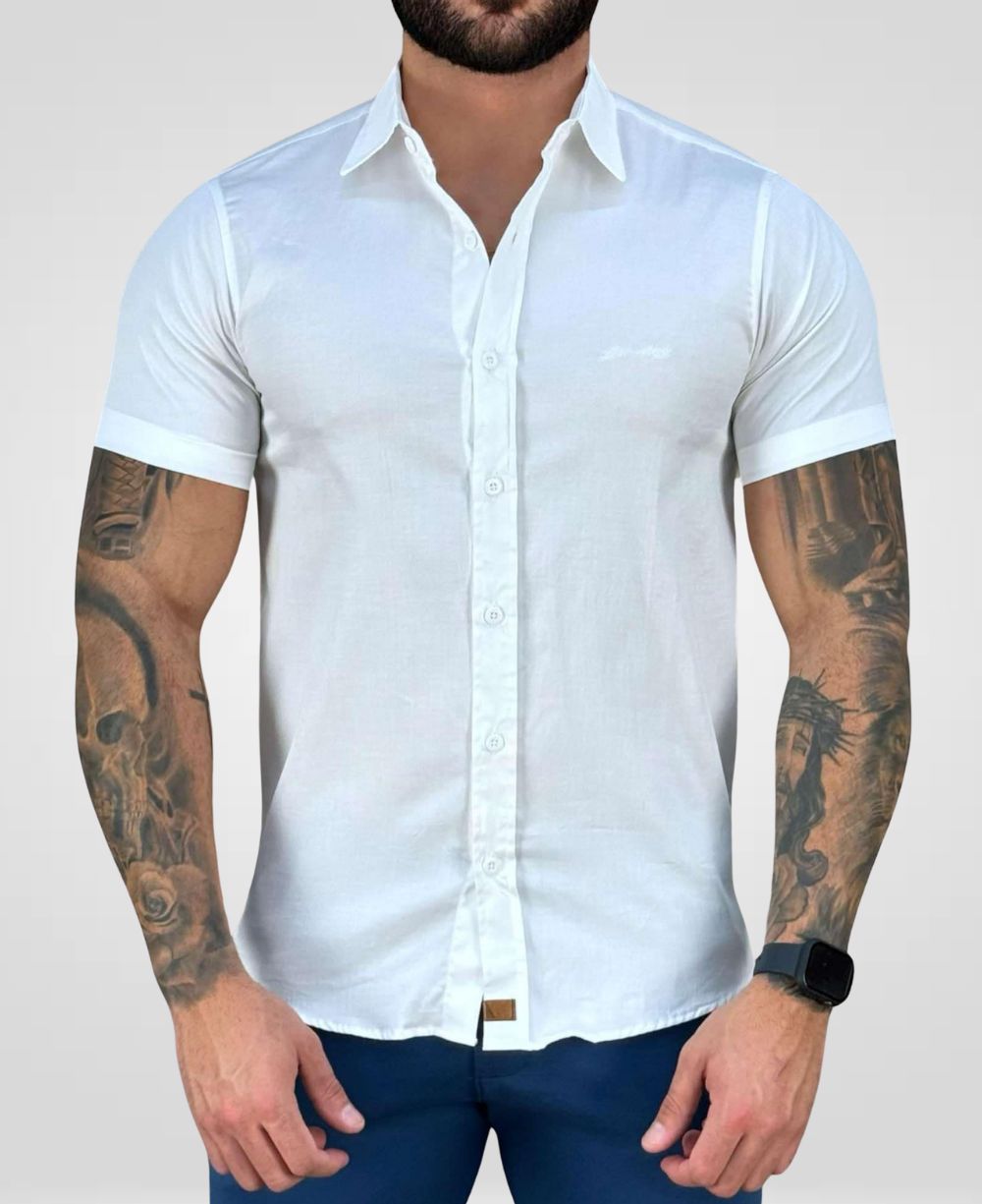 Camisa Social Branca Manga Curta Masculino Básica - Paladho's Jeans