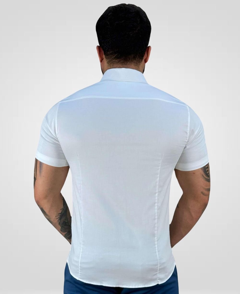 Camisa Social Branca Manga Curta Masculino Básica - Paladho's Jeans