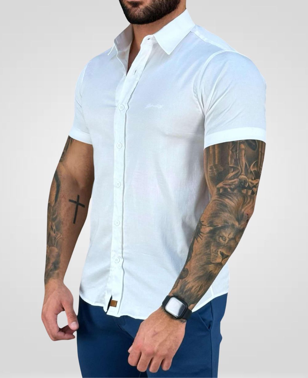 Camisa Social Branca Manga Curta Masculino Básica - Paladho's Jeans