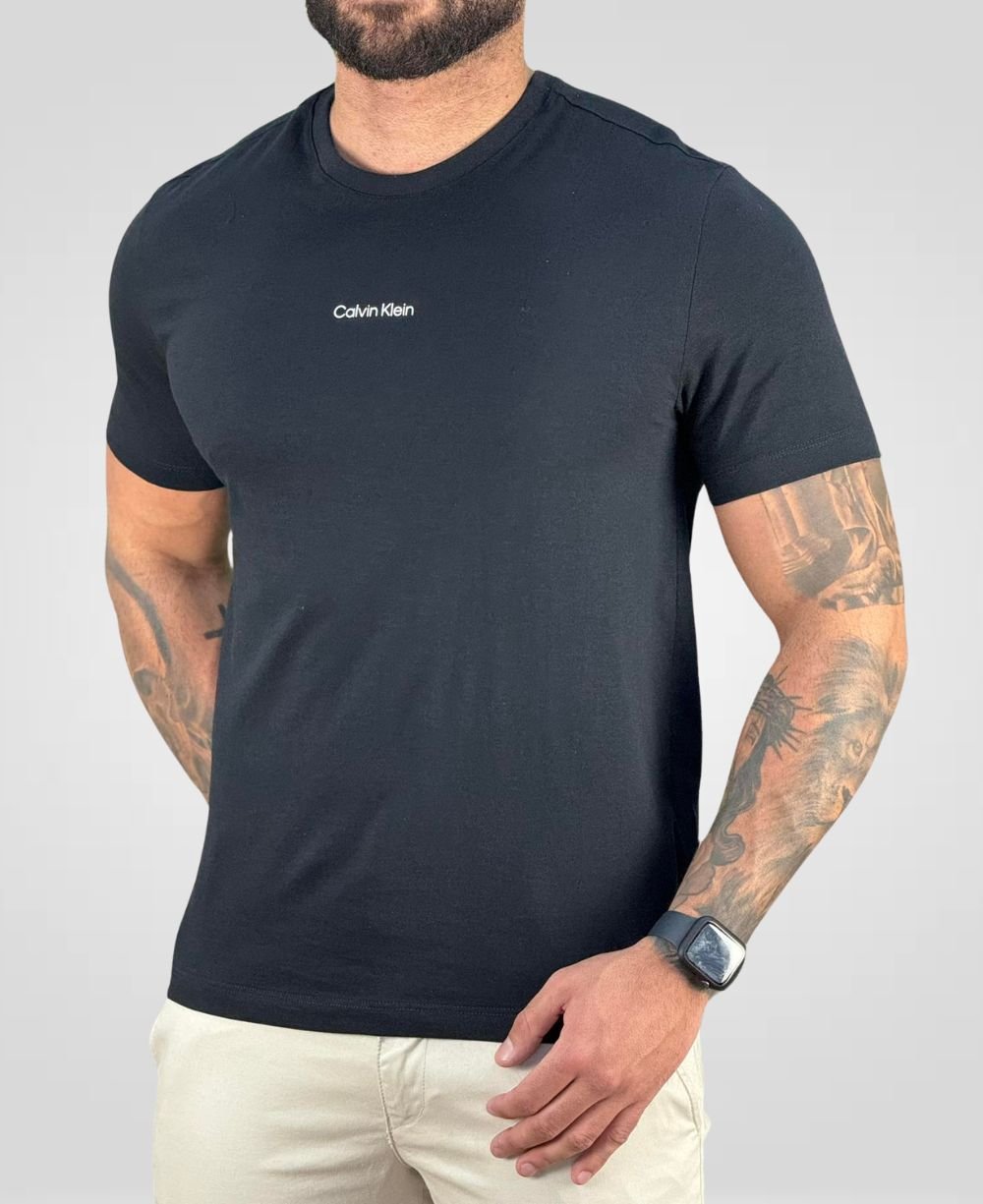 Camiseta Preta Masculina Malha Flamê - Calvin Klein