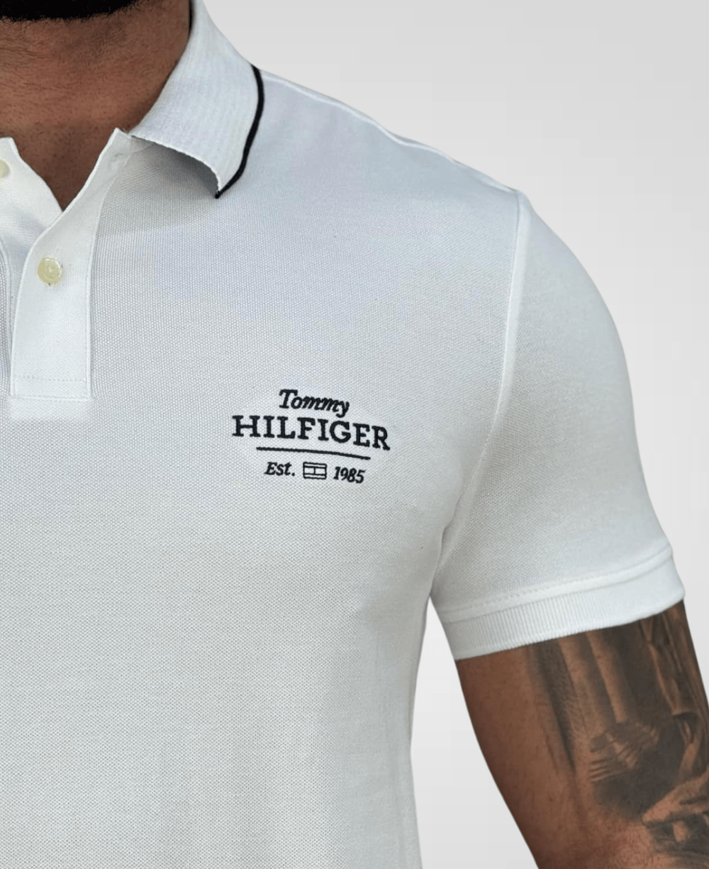 Camisa Polo Branca 1985 Com Friso Slim - Tommy Hilfiger