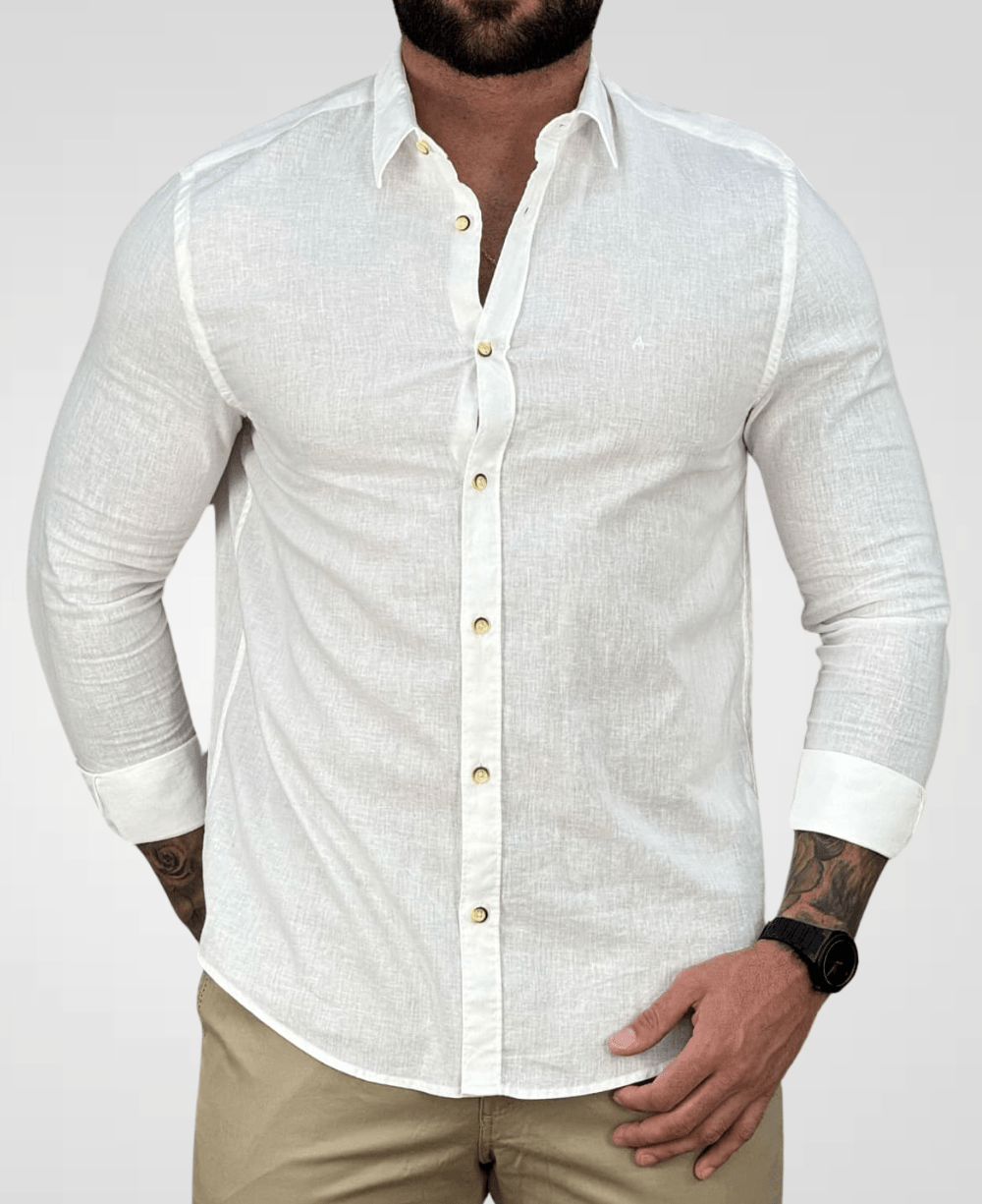 Camisa Social Areia Manga Longa Masculina Slim - Aramis