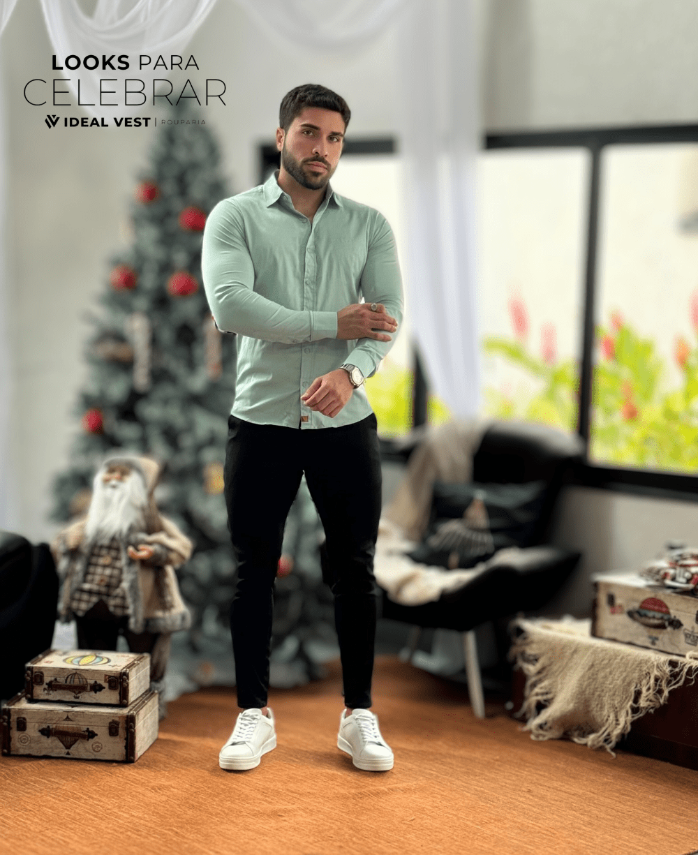 Camisa Social Verde Menta Básica Acetinada - Paladho's Jeans Wear