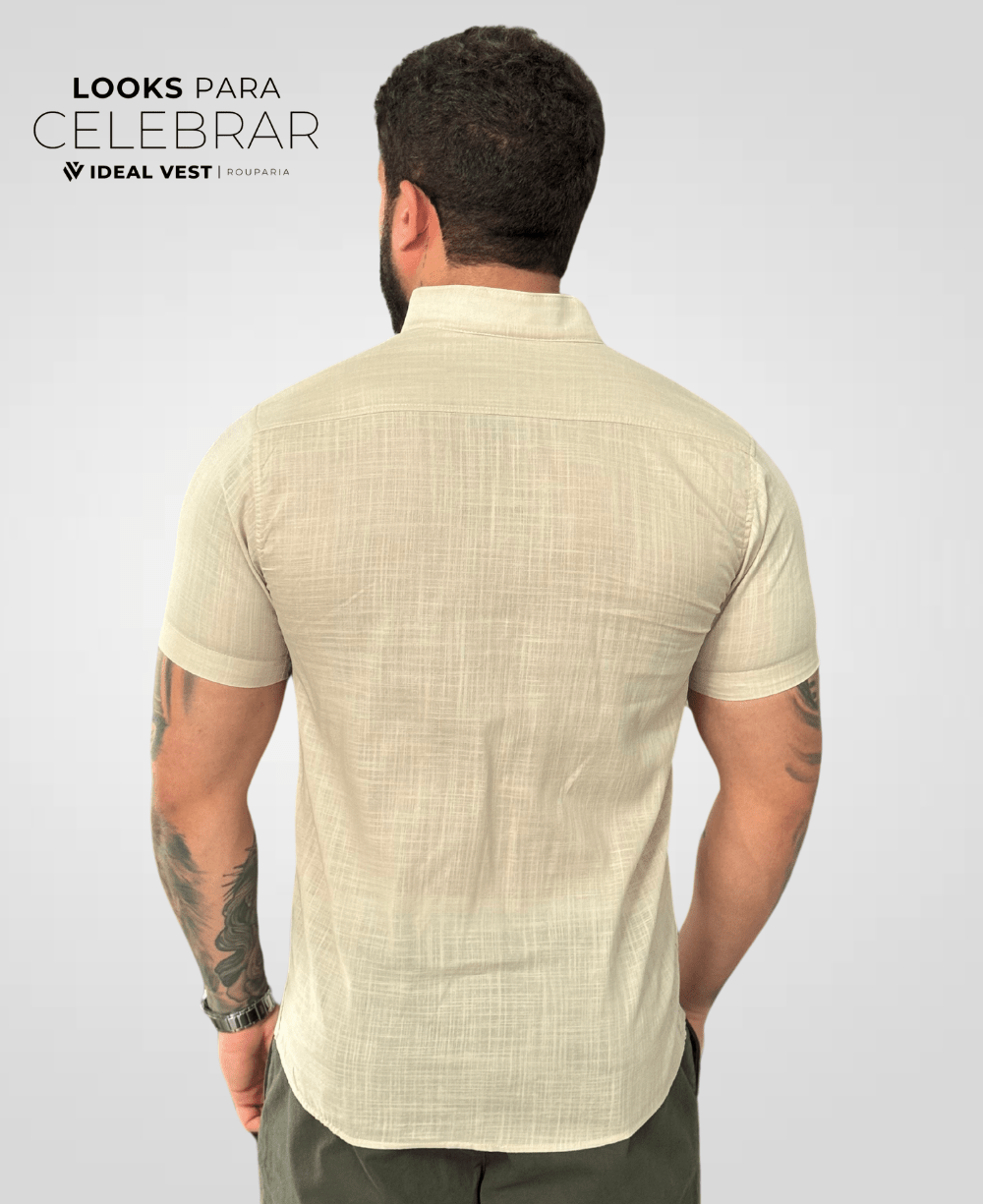 Camisa Social Caqui Claro Manga Curta Masculina Básica - Paladho's Jeans Wear