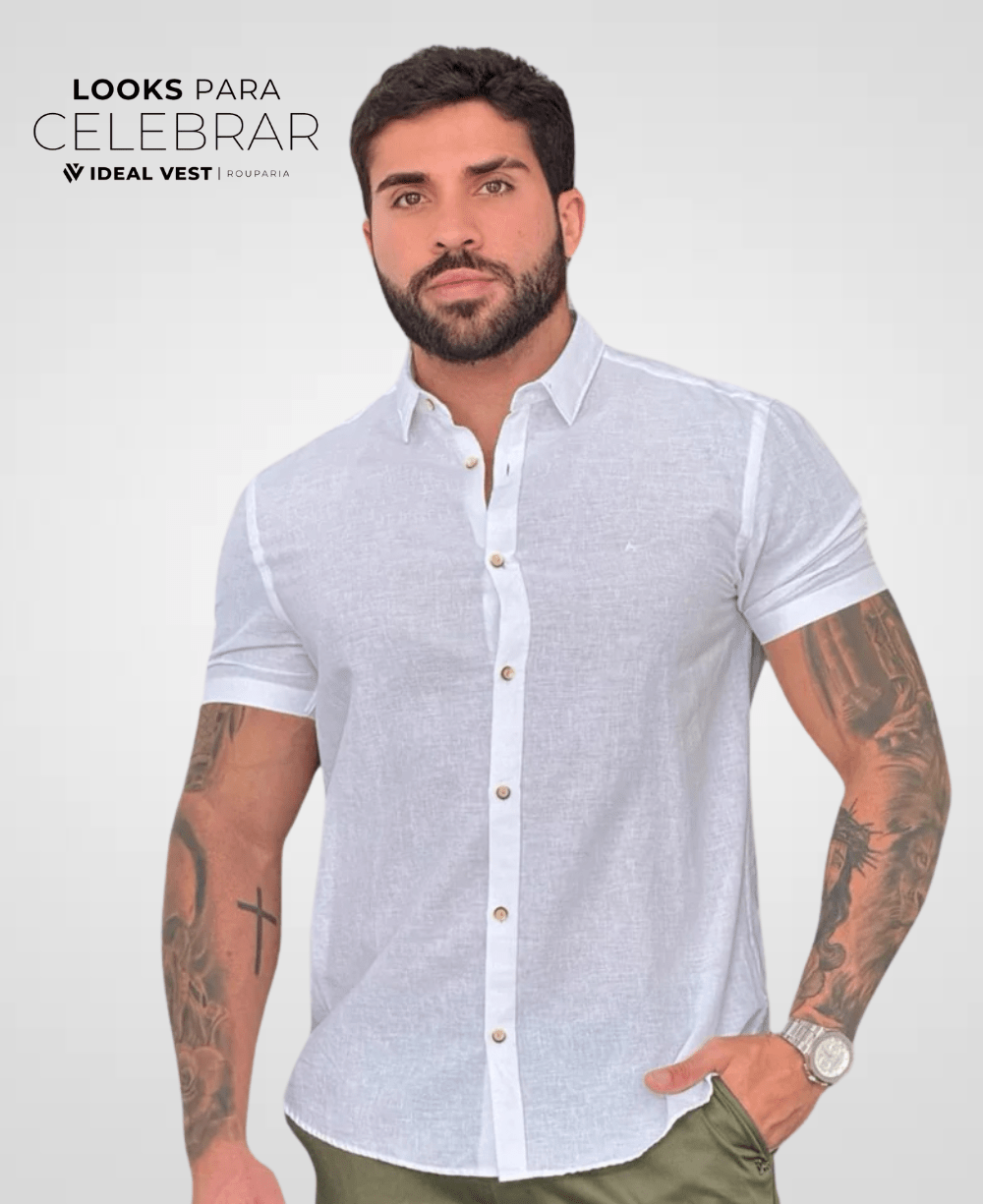 Camisa Social Areia Manga Curta Masculina Slim - Aramis