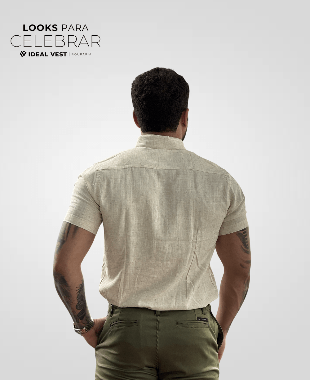 Camisa Bata Areia Masculina Básica Linho - Paladho's Jeans Wear