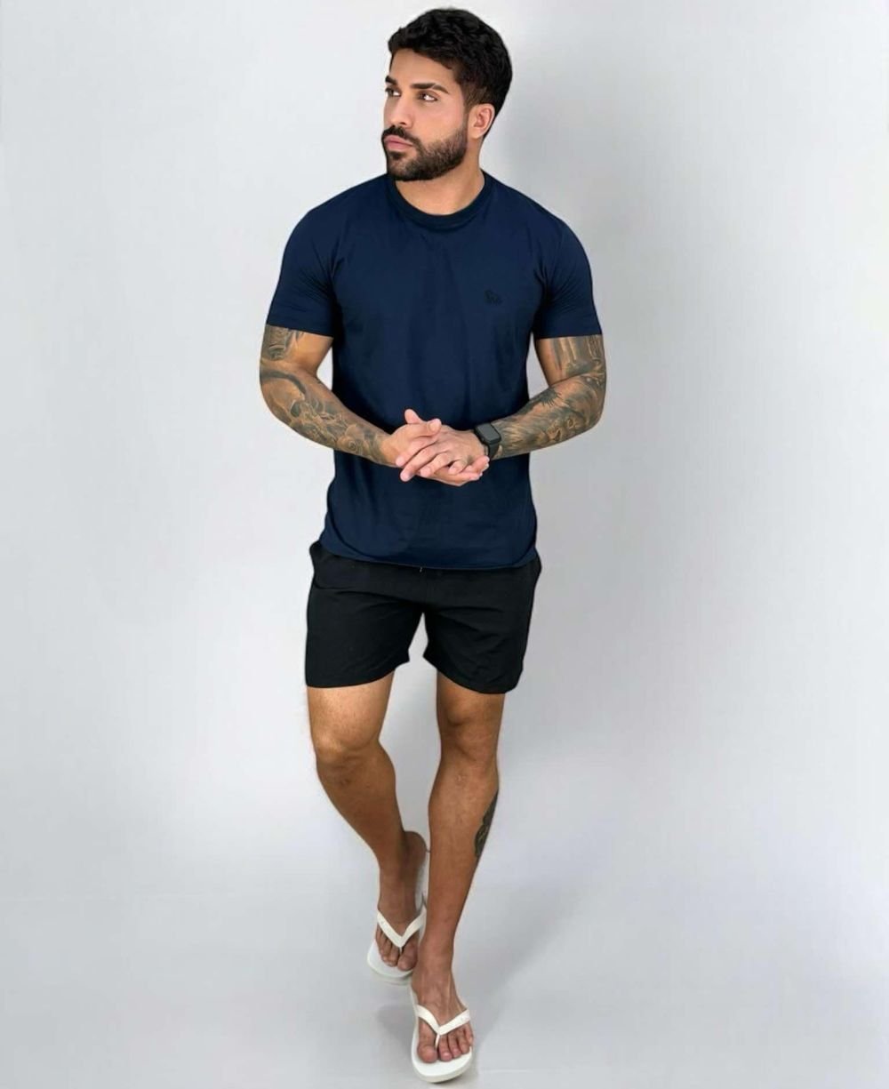 Camiseta Azul Escuro Casual Masculina Wolf - Acostamento