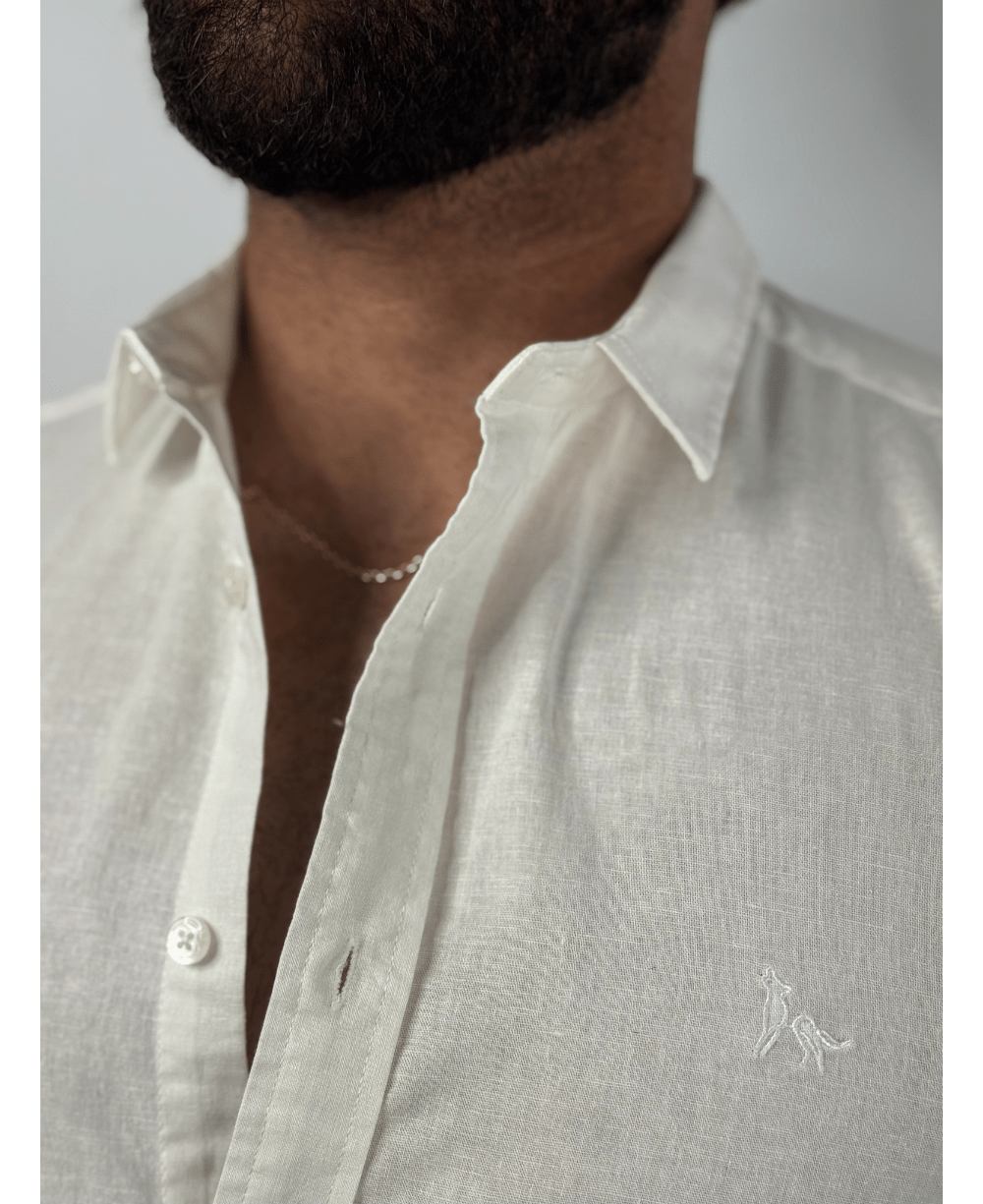 Camisa Manga Longa Branco Masculina Linho - Per Pochi