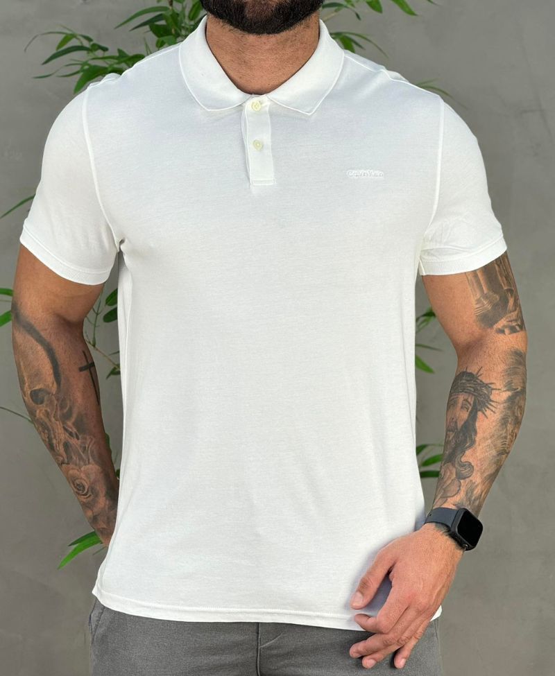 Camisa Polo Branca Masculina Básica Liquid Touch - Calvin Klein