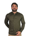 Camisa Social Verde Musgo Masculina Enxuto Elastano Manga Longa - Reserva