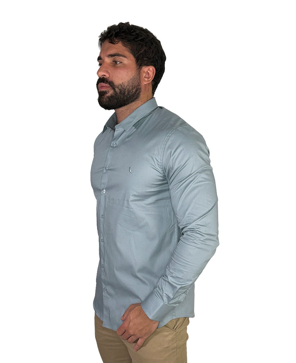 Camisa Social Azul Claro Masculina Manga Longa Enxuto Elastano - Reserva